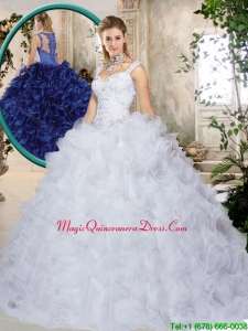Luxury Brush Train Straps Quinceanera Dresses with Beading and Ruffles
