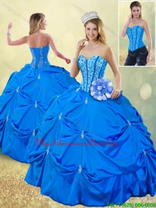 Luxury Fall Blue Quinceanera Gowns with Pick Ups