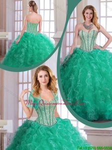 Perfect Turquoise Sweet 16 Dresses with Beading and Ruffles for 2016