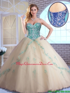 Pretty Champagne Quinceanera Dresses with Appliques and Beading for 2016