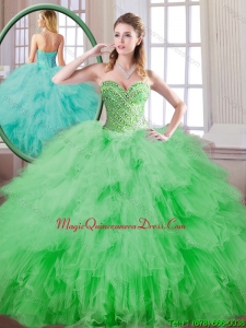 Beautiful Spring Green Sweet 16 Dresses with Beading for 2016
