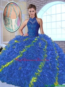 Classic High Neck Appliques Sweet 16 Dresses in Multi Color
