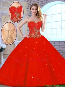 Classic Red Sweetheart Quinceanera Gowns with Beading for 2016