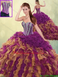 Fashionable Brush Train Beading Sweet 16 Dresses in Purple for 2016