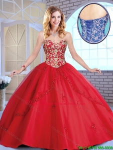 Fashionable Red Sweetheart Sweet 16 Dresses with Beading and Appliques
