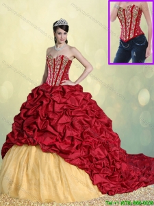 Luxurious Beading and Pick Ups Sweet 16 Dresses with Brush Train for 2016