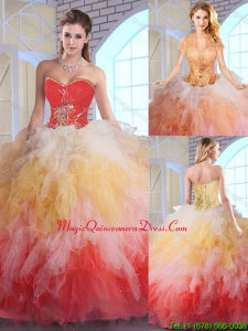 Romantic Appliques and Ruffles Quinceanera Dresses in Multi Color