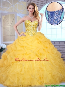 Elegant Yellow Quinceanera Gowns with Beading and pick ups