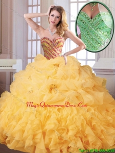 Romantic winter Beading and Ruffles Quinceanera Dresses in Gold