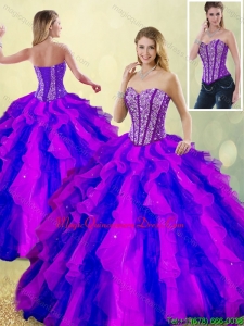 Classical Beading and Ruffles Multi Color Detachable Sweet 16 Dresses