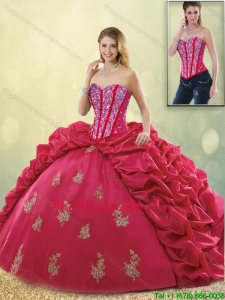 Latest Brush Train Beading Detachable Sweet 16 Dresses in Coral Red
