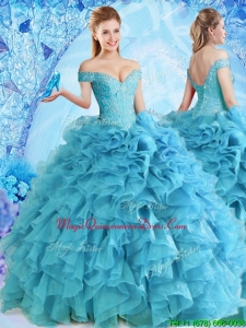 2017 Elegant Beaded and Ruffled Quinceanera Dress in Baby Blue