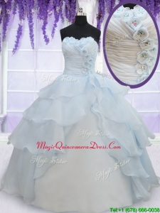 Pretty Light Blue Organza Quinceanera Dress with Appliques and Ruffled Layers