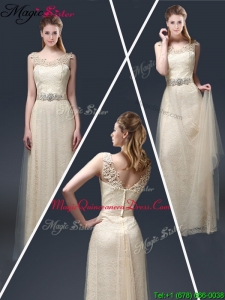 Empire Lace Dama Dresses with Appliques in Champagne