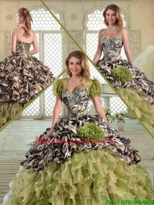 Hot Sale Camo Quinceanera Dresses with Pick Ups and Ruffles for Winter