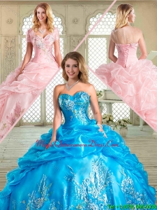 Hot Sale Floor Length Sweet 16 Gowns with Appliques and Pick Ups