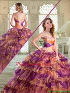 Hot Sale Sweetheart Quinceanera Dresses with Beading and Ruffled Layers
