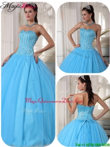 2016 Exclusive Sky Blue Ball Gown Floor Length Quinceanera Dresses