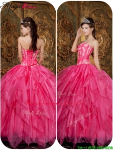 Beautiful Appliques and Ruffles Hot Pink Classic Quinceanera Dresses