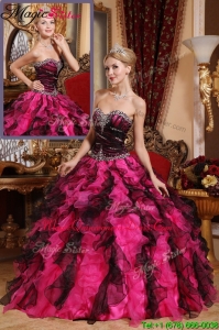Classical Beading and Ruffles Quinceanera Gowns in Black and Red