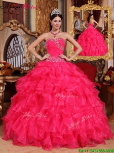 Latest Coral Red Ball Gown Floor Classic Quinceanera Dresses