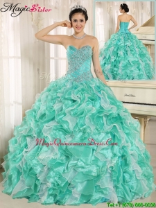 2016 Modern Beading and Ruffles Apple Green Quinceanera Dresses
