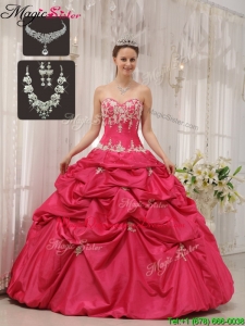 Discount Sweetheart Quinceanera Gowns with Appliques and Pick Ups