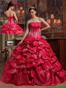 Elegant Coral Red Ball Gown Strapless Discount Quinceanera Dresses