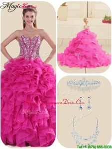 Fashionable Fuchsia Quinceanera Gowns with Ruffles and Beading