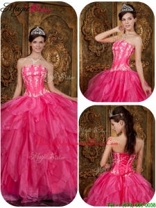 Fashionable Hot Pink Discount Quinceanera Dresses with Appliques and Ruffles