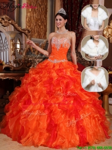 Popular 2016 Sweetheart Beading Discount Quinceanera Dresses in Orange