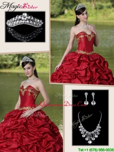 Popular Brush Train Classic Quinceanera Gowns with Appliques and Pick Ups
