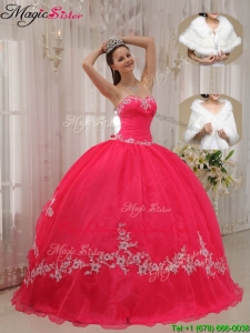 Popular Sweetheart Appliques Discount Quinceanera Gowns in Coral Red