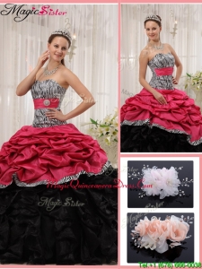 Romantic Sweetheart Zebra Discount Quinceanera Gowns with Ruffles