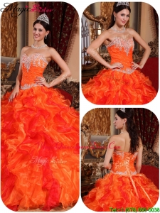 Fashionable Appliques and Beading Orange Quinceanera Gowns