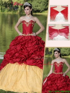 Fashionable Appliques and Pick Ups Quinceanera Gowns with Brush Train