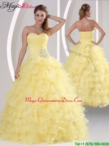 Fashionable Appliques and Ruffled Layers Quinceaners Gowns