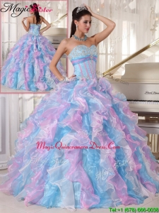 Fashionable Multi Color Quinceanera Gowns with Ruffles and Appliques