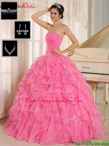 Fashionable Rose Pink Quinceanera Dresses with Ruffles and Beading