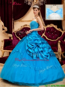 Fashionable Strapless Appliques and Beading Quinceanera Gowns