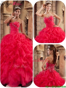 New Arrivals Coral Red Ball Gown Floor Length Ruffles Quinceanera Dresses