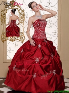 New Arrivals Embroidery Wine Red Strapless Quinceanera Dresses