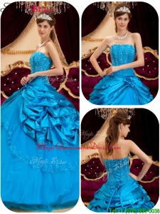 2016 Luxury Teal Quinceanera Gowns with Appliques and Beading