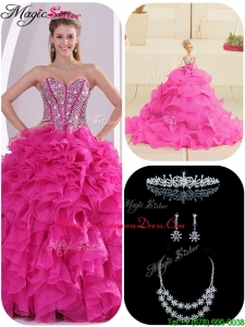 Cheap Ruffles and Beading Fuchsia Luxury Quinceanera Gowns