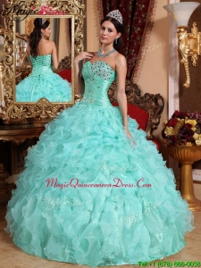 Hot Sale Apple Green Sweetheart Beading and Ruffles Quinceanera Dresses