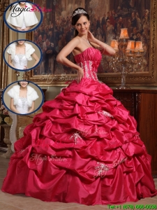 Hot Sale Coral Red Strapless Quinceanera Gowns with Appliques