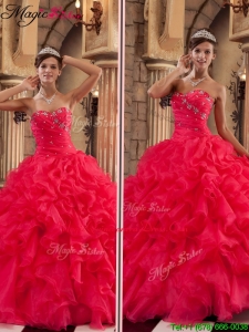 Hot Sale Luxurious Red Sweetheart Quinceanera Gowns with Ruffles