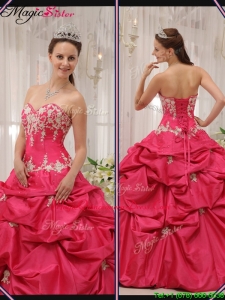 Hot Sale Sweetheart Appliques Quinceanera Gowns with in Coral Red