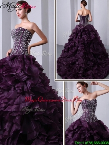 Hot Sale Sweetheart Beading and Ruffles Quinceanea Dresses with Brush Train