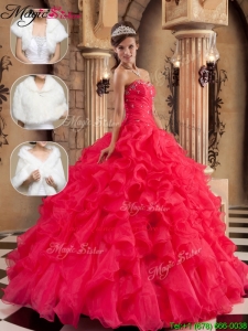 Elegant Beading and Ruffles Magic Miss Quinceanera Dresses in Coral Red